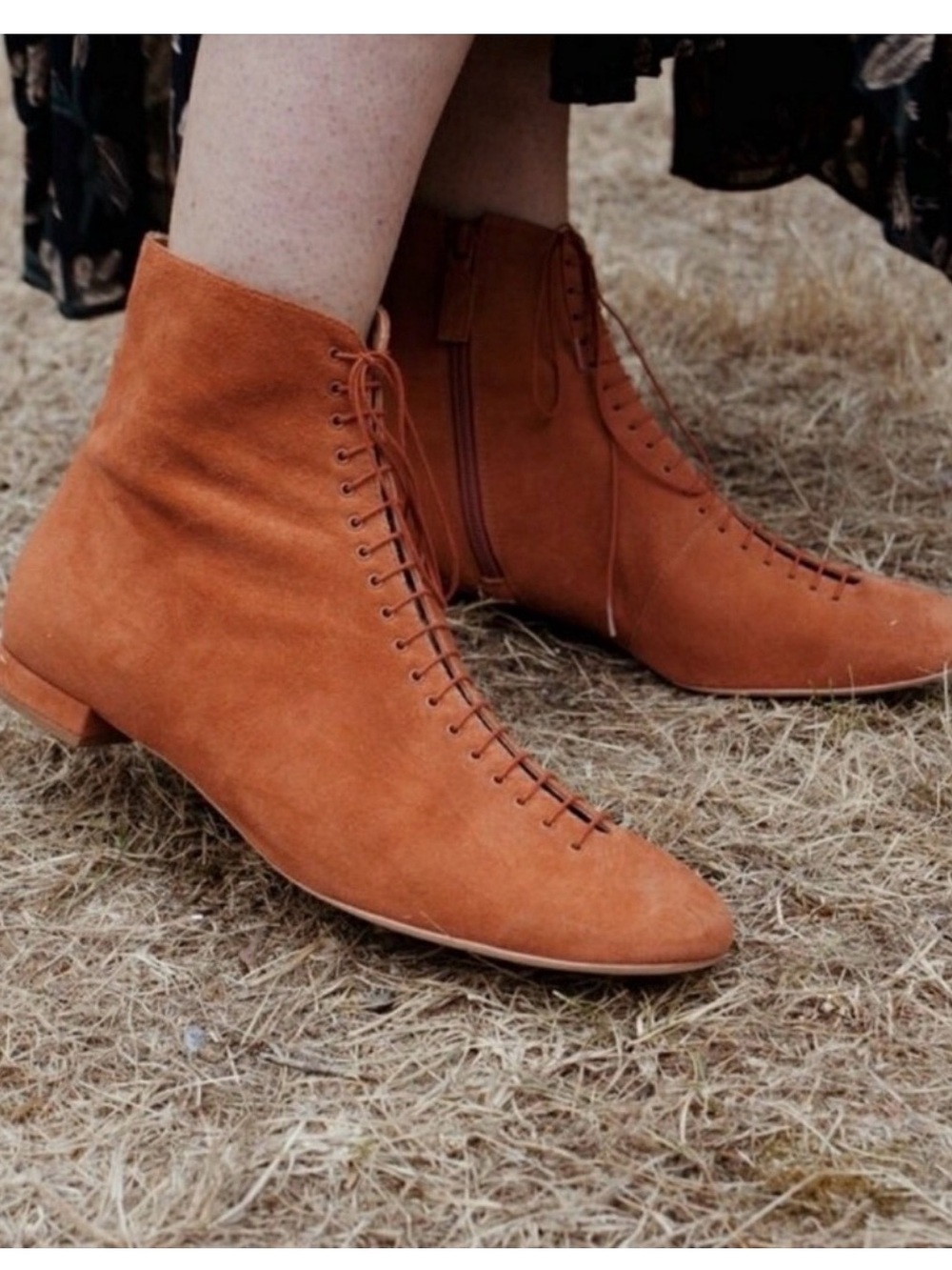 Dôen Suede Lace Up Ankle Boots, Rust, Size 39